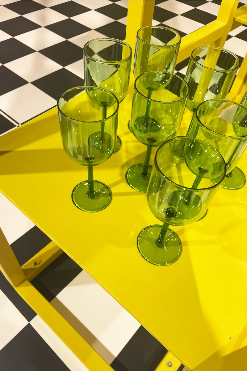GLASSWARE, WINE GLASS, TALL, 2 PCS, GREEN