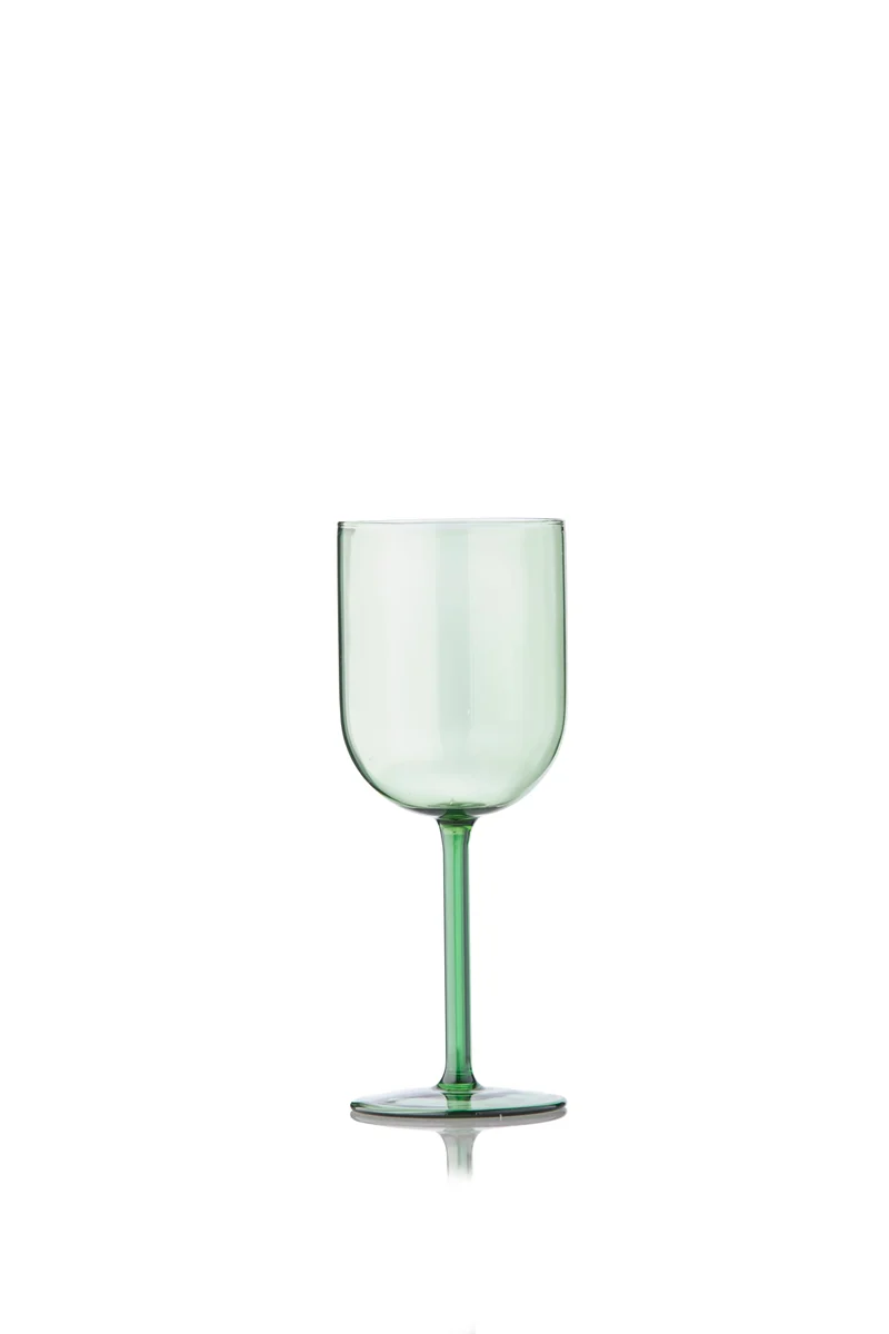 GLASSWARE, WINE GLASS, TALL, 2 PCS, GREEN