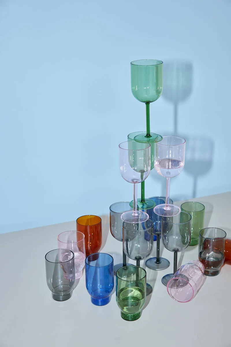 GLASSWARE, WINE GLASS, TALL, 2 PCS, GREEN