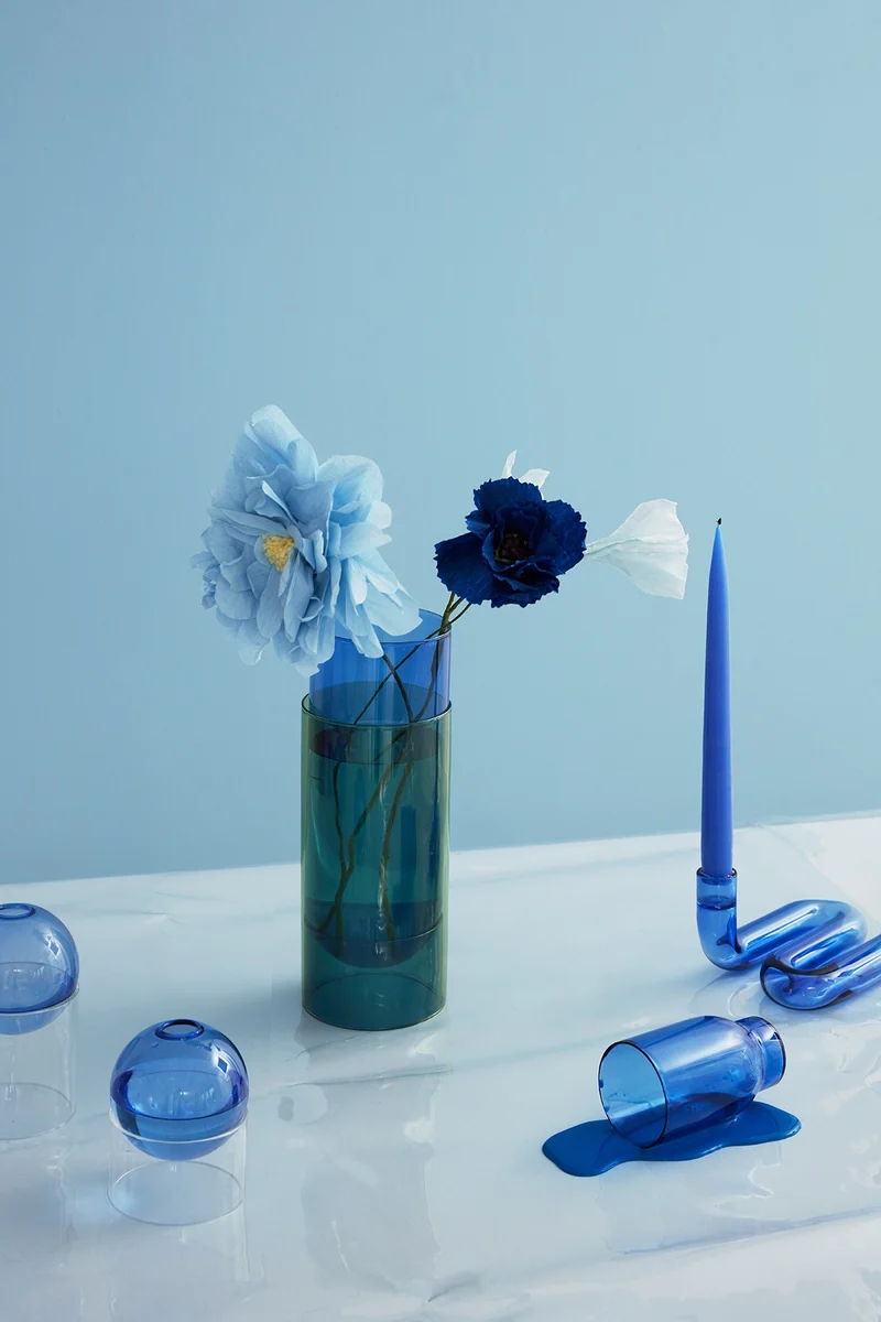 GLASSWARE, WATER GLASS, TALL, 2 PCS, BLUE