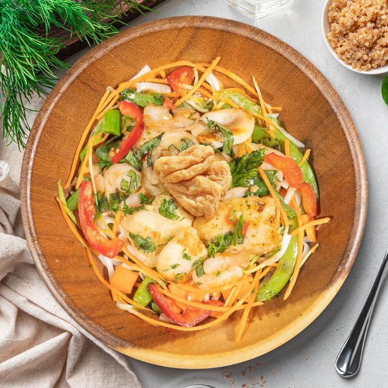 B. Low Fat Nyonya Seafood W/ Asian Greens And Healthy Noodles