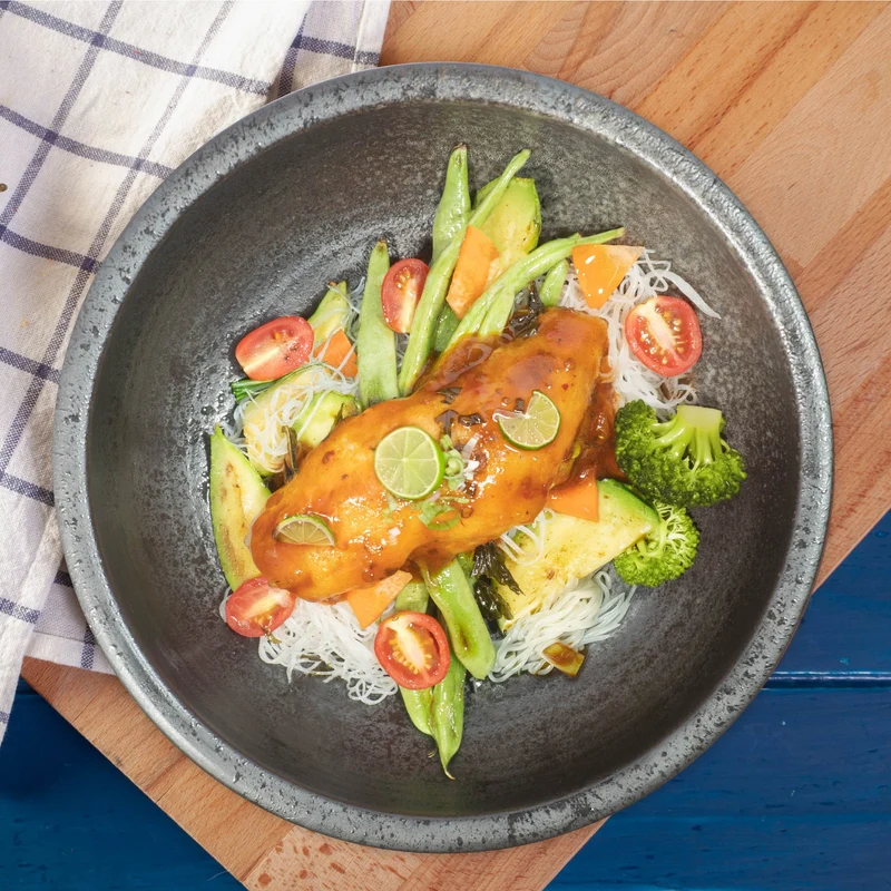 A. Balinese Grilled Fish W/ Lime, Seasonal Greens And Rice Noodle