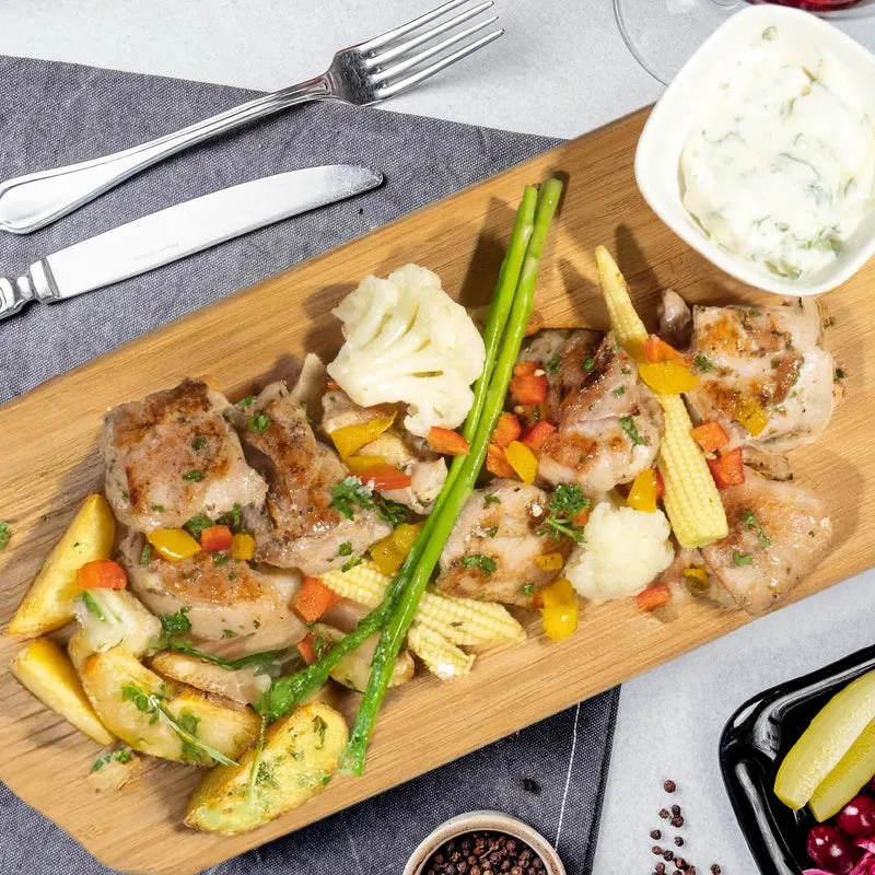 A. Chicken Souvlaki W/ Seasonal Vegetables, Low-Fat Tzatziki Dressing And Potato