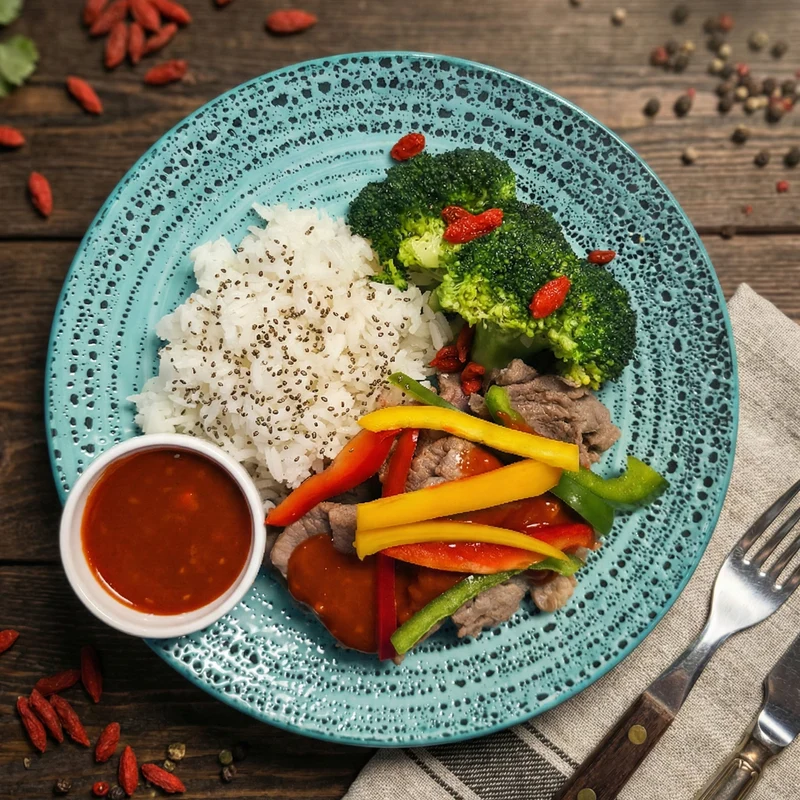 C. Sichuan Style Twice-Cooked Beef w/ Seasonal Vegetables And Chia Seeds Jasmine Rice