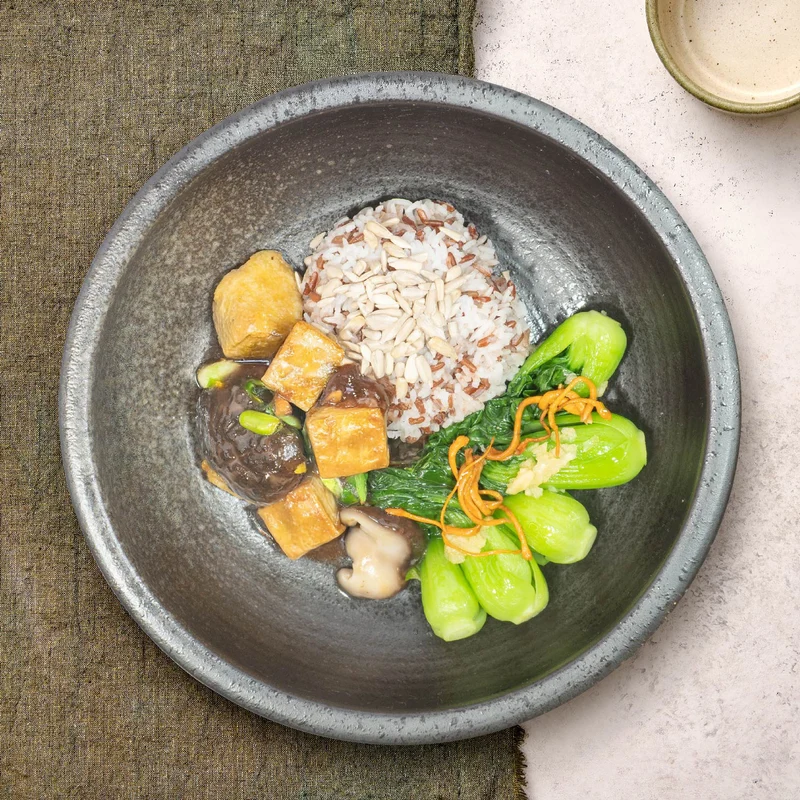 D. Claypot Style Braised Tofu, Seasonal Vegetables And Jasmine Rice
