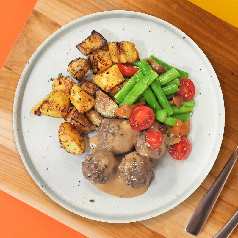B. Italian Bolognese W/ Truffle Sauce, Sautee Vegetables And Roast Potato Hash