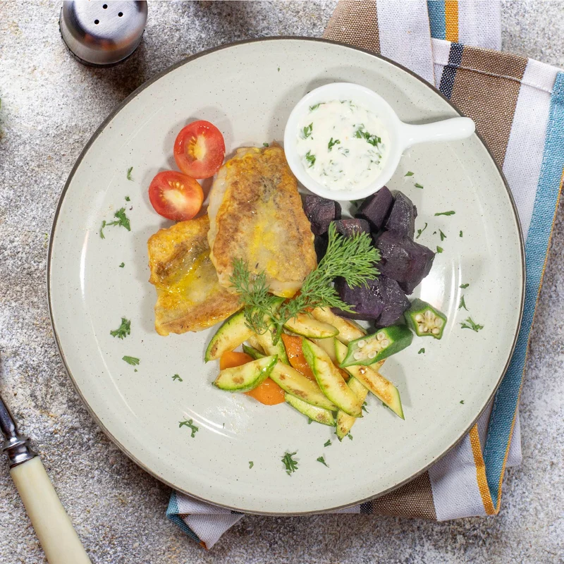 A. Grilled Fish W/ Baked Sweet Potato, Mix Vegetables And Low-Fat Tartare Sauce