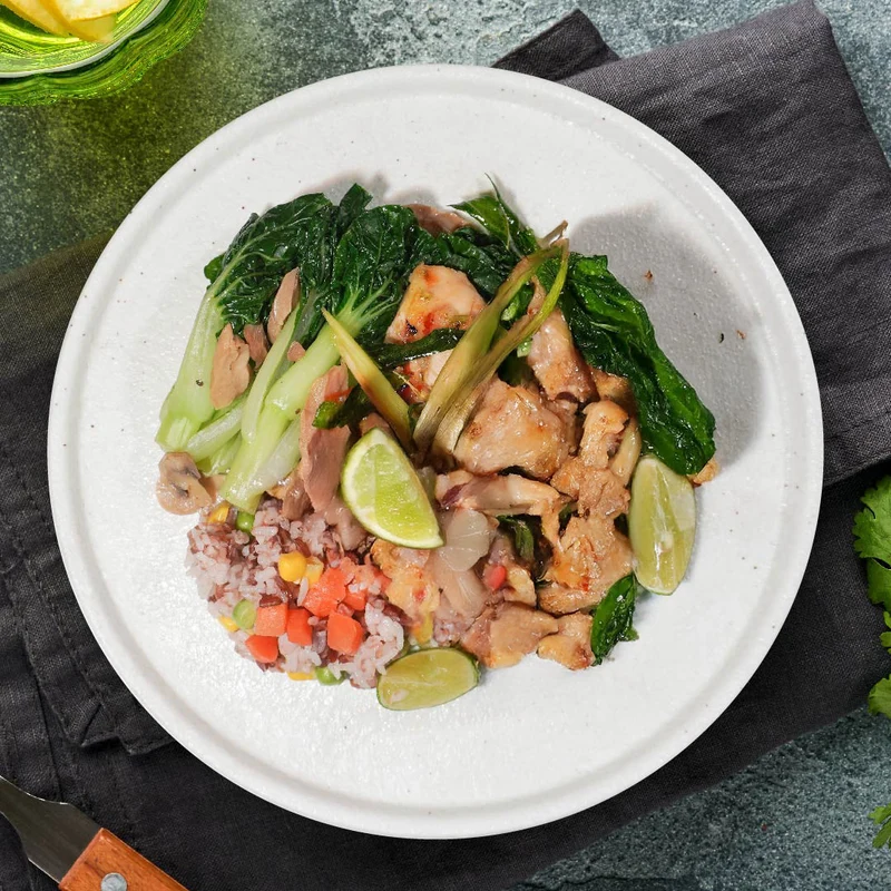 B. Thai Style Chicken W/ Asian Greens And Healthy Fried Rice