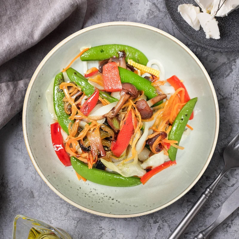 A. Mix Mushroom Udon W/ Sautee Vegetables And Japanese Unagi Sauce