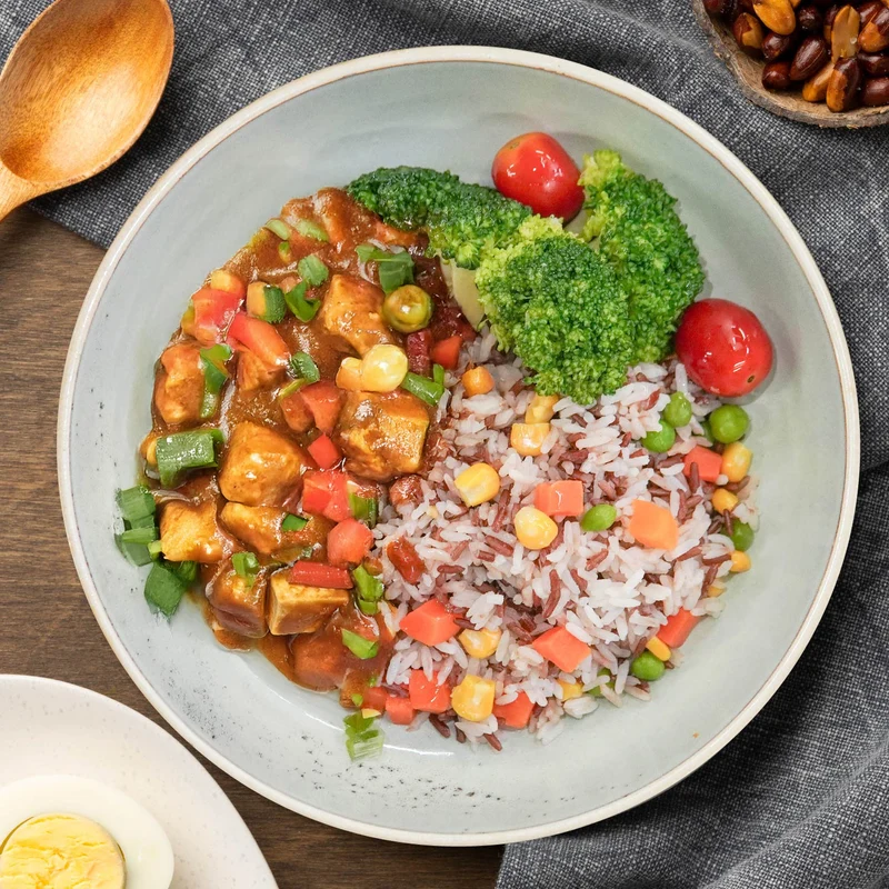 D. Ma Po Tofu W/ Mix Vegetables And Healthy Fried Rice