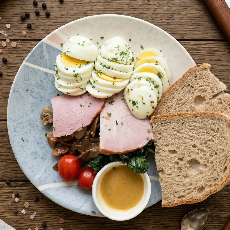 Farmers Breakfast w/ Boiled Eggs, Honey Roasted Ham and Wholewheat Bread