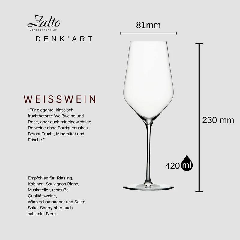 Zaltoglas Glasmanufaktur Denk´Art mundgeblasenes Weissweinglas