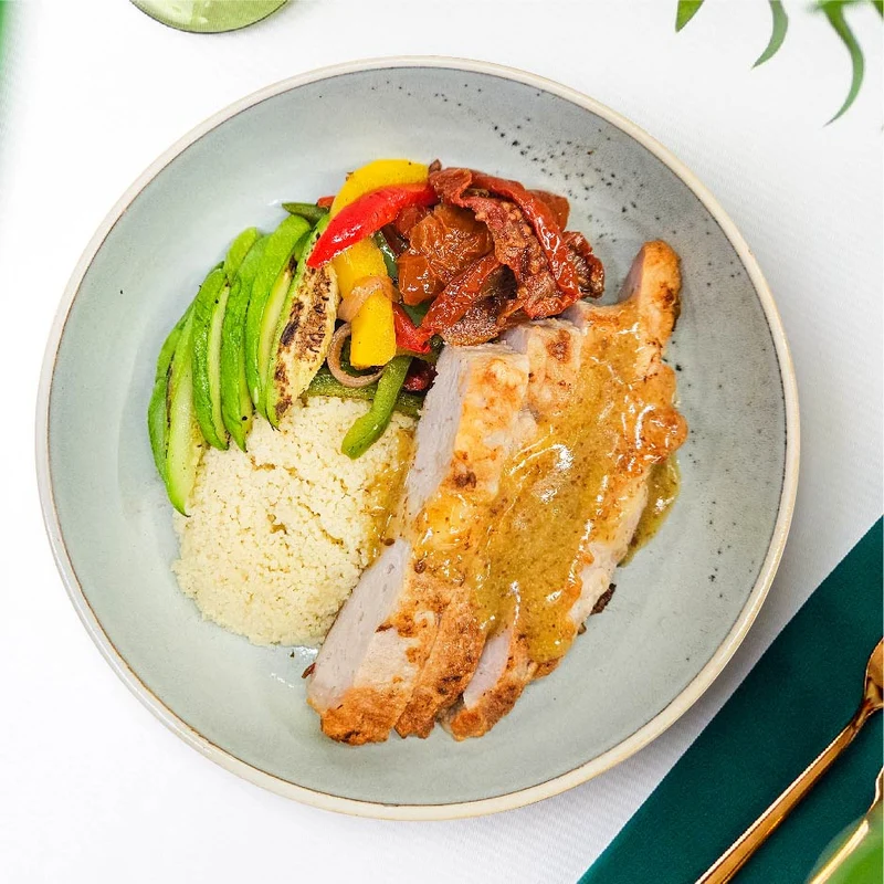 Grilled Pork Loin w/ Couscous & Honey Mustard Sauce (Tue)