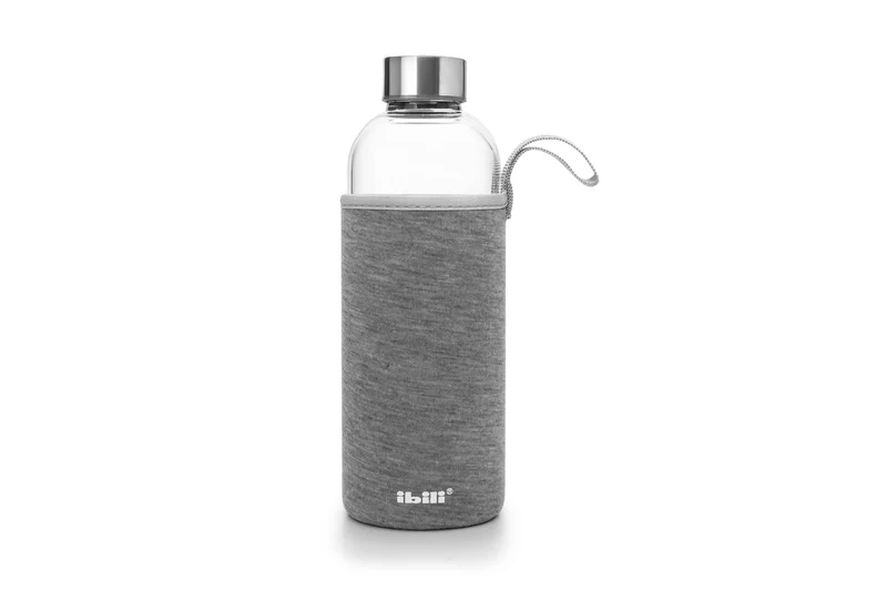 Trinkflasche aus Borosilikatglas mit Baumwollbezug Grau, 550 ml