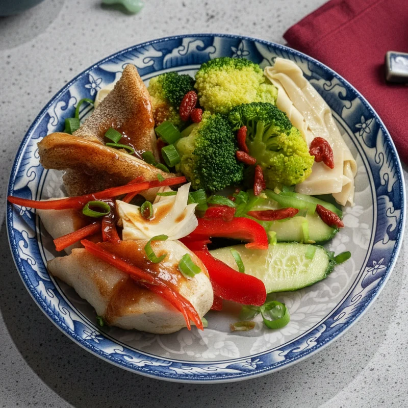 Braised Fish Fillet w/ Stir Fried Vegetables and Tangerine Peel and Oyster Sauce
