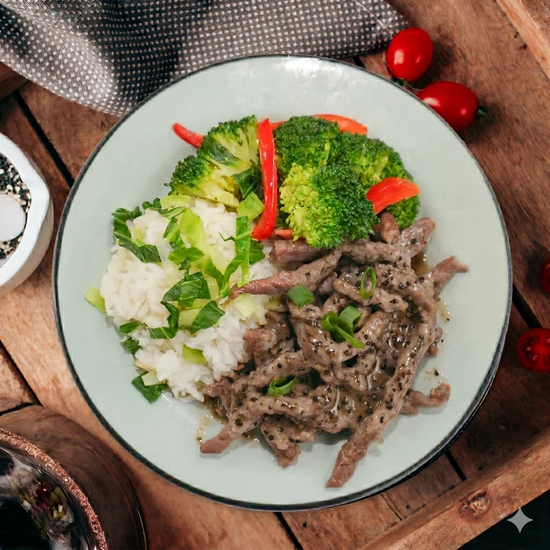 Black Pepper Beef Rump W/ Chinese Greens