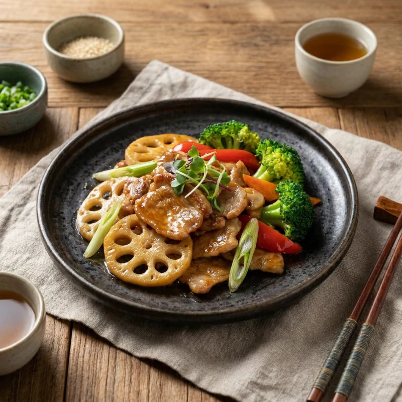 Stirfried Lean Pork W/ Fermented Beancurd Sauce And Seasonal Vegetables