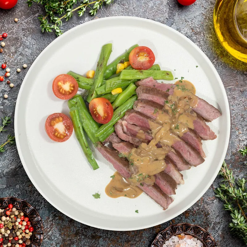 Grilled Rib-Eye Steak W/ Sautee Vegetables And Bordelaise Sauce