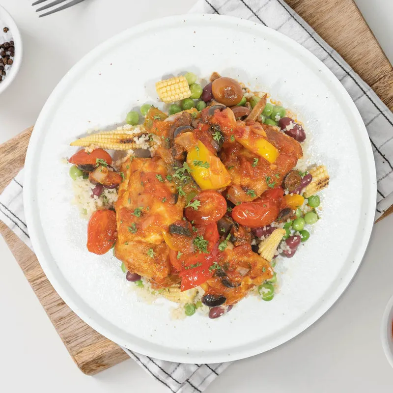 Spanish Seafood Paella W/ Seasonal Vegetables And Quinoa Mix Cous Cous