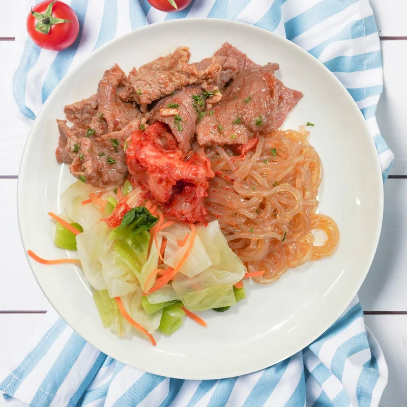 Korean Kalbi Beef W/ Assorted Vegetables And Glass Noodles