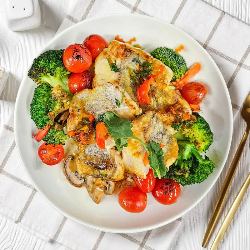 Grilled Fish Fillet W/ Healthy Greens And Salsa Verde