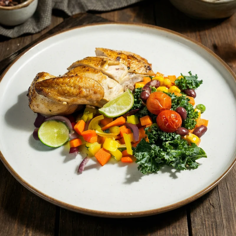 Grilled Garlic Lemon Thyme Chicken Breast W/ Seasonal Greens