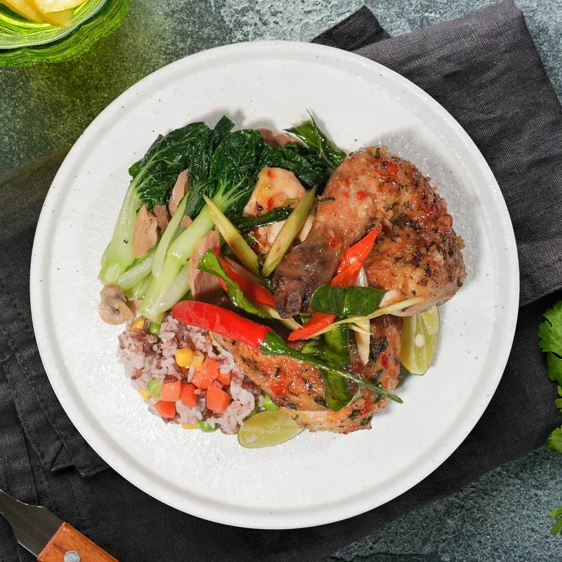 Thai Grilled Chicken Breast W/ Asian Greens And Healthy Mix Grain Fried Rice