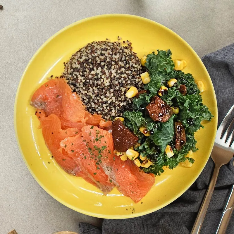 Smoked Salmon Kale Quinoa Salad w/ Honey Balsamic Dressing