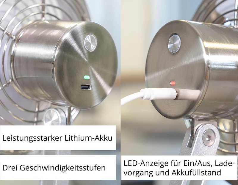 Akku-Tischventilator Steel Flex