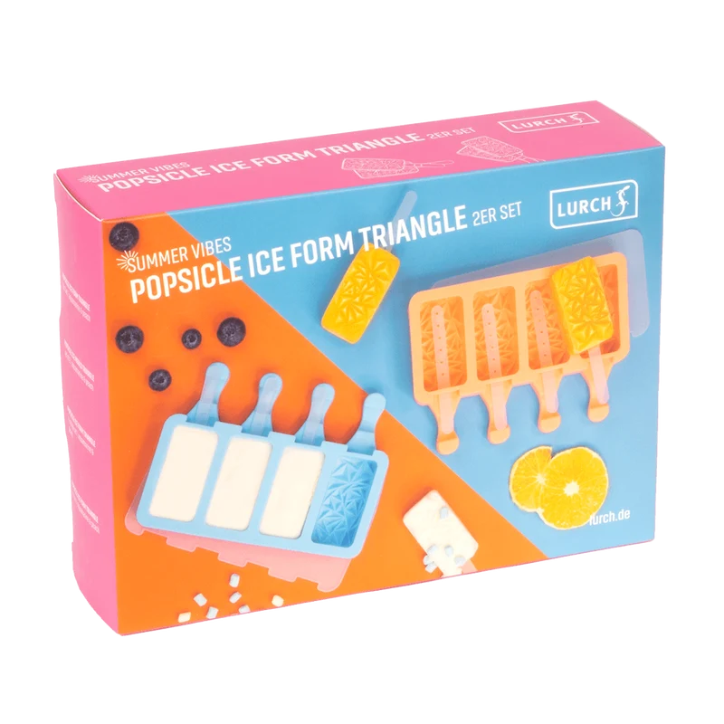 -Lurch- Eisform für Eis am Stiel "Triangle", Popsicles Silikon 2er Set mit Deckel wiederverwendbar