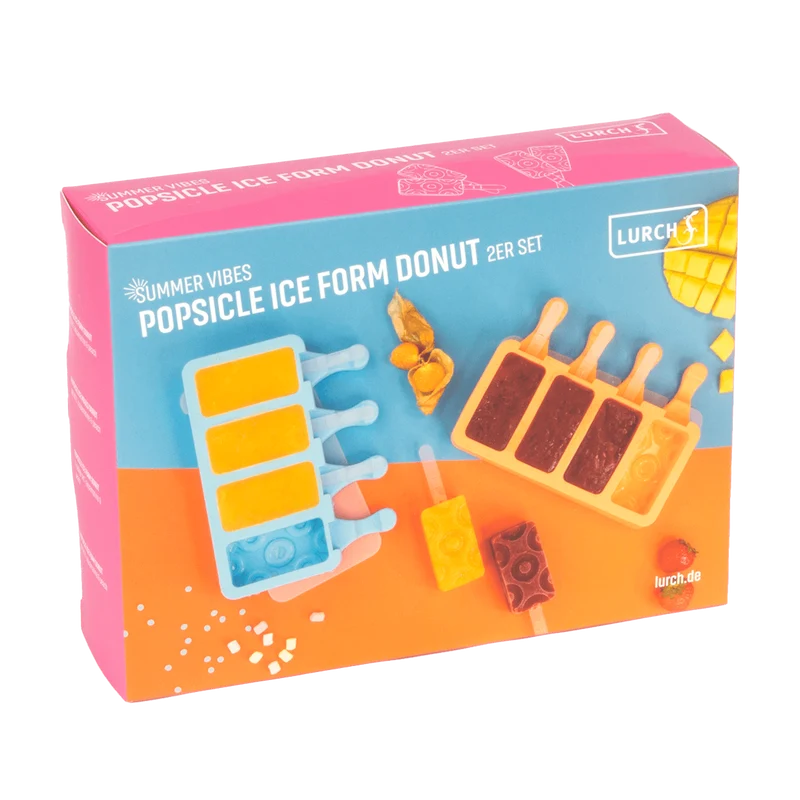 -Lurch- Eisform für Eis am Stiel "Donut", Popsicles Silikon 2er Set mit Deckel wiederverwendbar