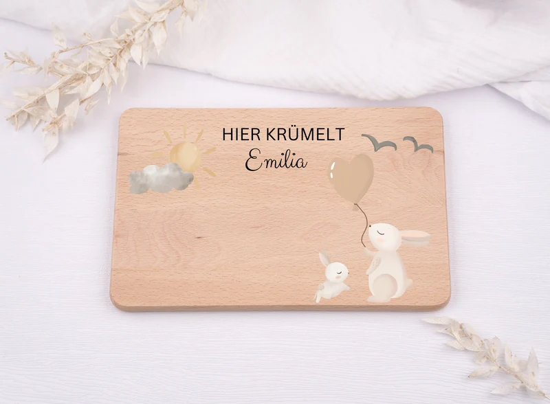 Personalisiertes Frühstücksbrett farbig mit Hase