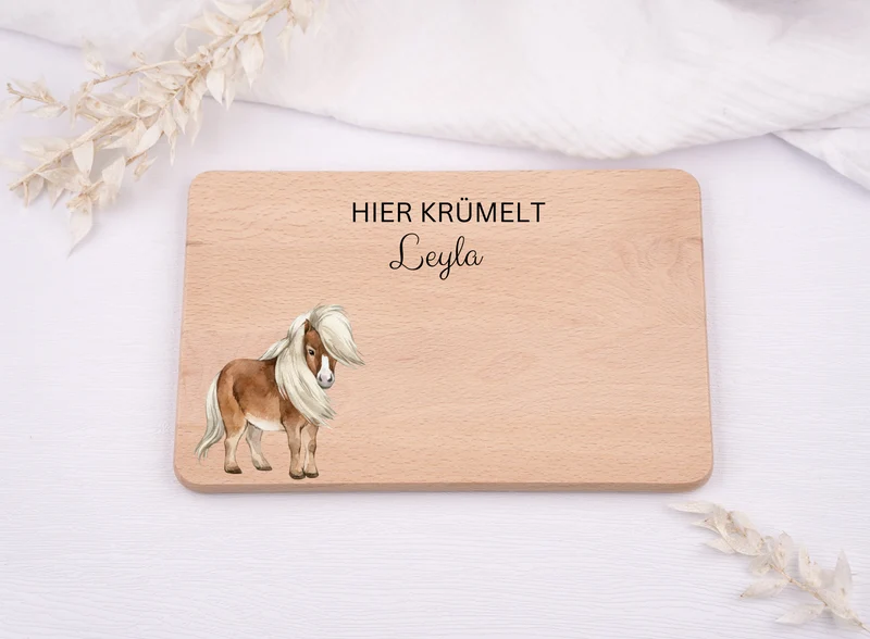Personalisiertes Frühstücksbrett farbig mit Pony