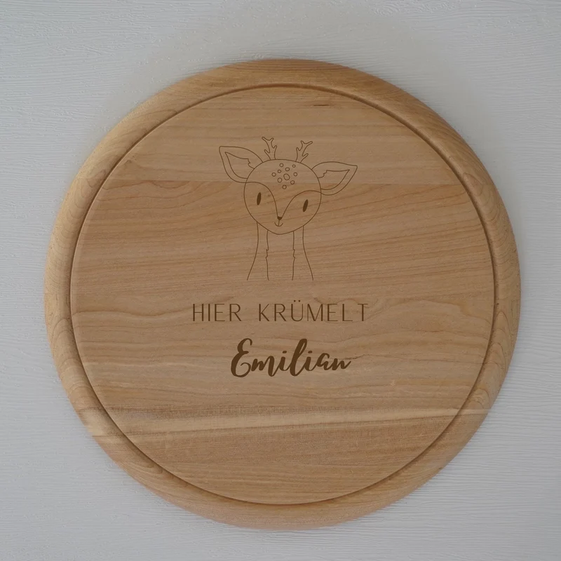 Brotzeitbrett rund personalisiert ,,Gravur Reh''