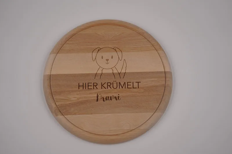 Brotzeitbrett rund personalisiert ,,Gravur Hund''