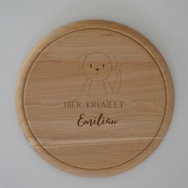 Brotzeitbrett rund personalisiert ,,Gravur Hund''