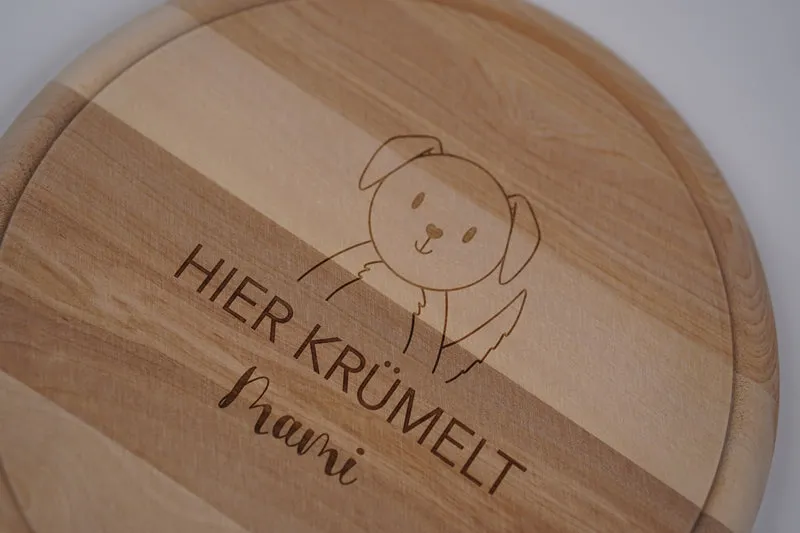 Brotzeitbrett rund personalisiert ,,Gravur Hund''