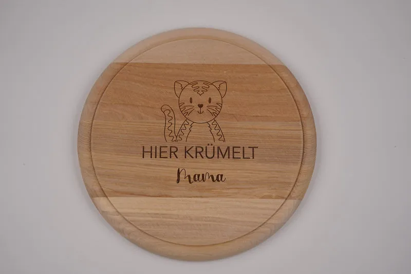 Brotzeitbrett rund personalisiert ,,Gravur Katze''