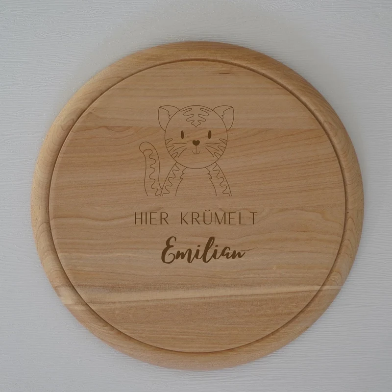 Brotzeitbrett rund personalisiert ,,Gravur Katze''