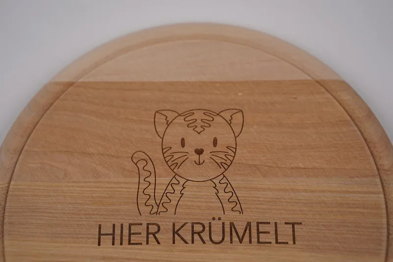 Brotzeitbrett rund personalisiert ,,Gravur Katze''