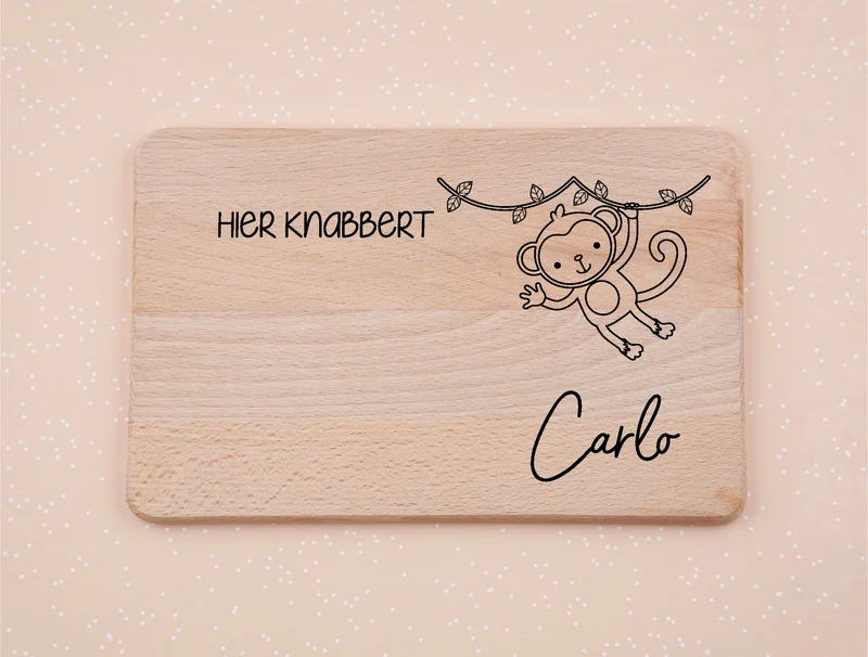 Frühstücksbrett personalisiert mit Name und Spruch I Äffchen