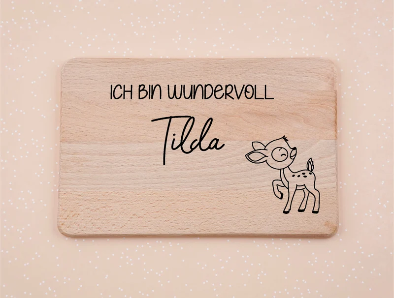 Frühstücksbrett personalisiert mit Name und Spruch I Reh