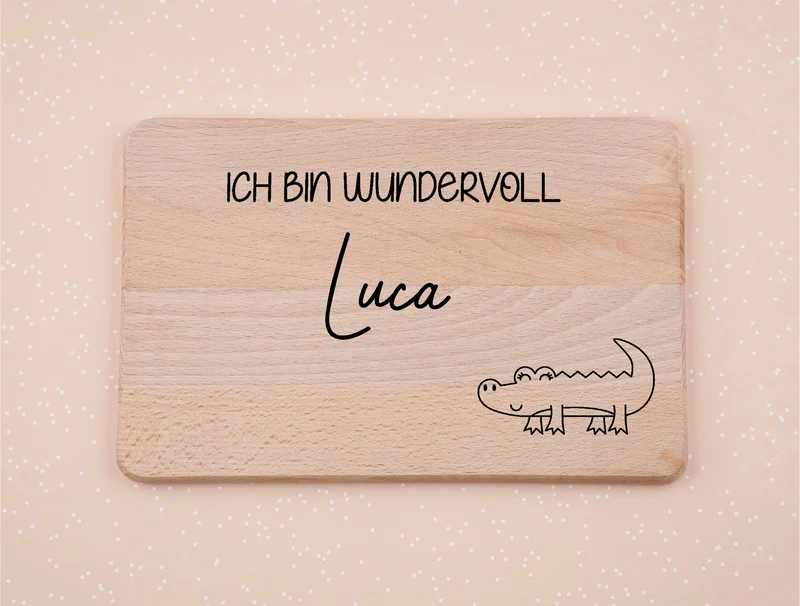 Frühstücksbrett personalisiert mit Name und Spruch I Krokodil