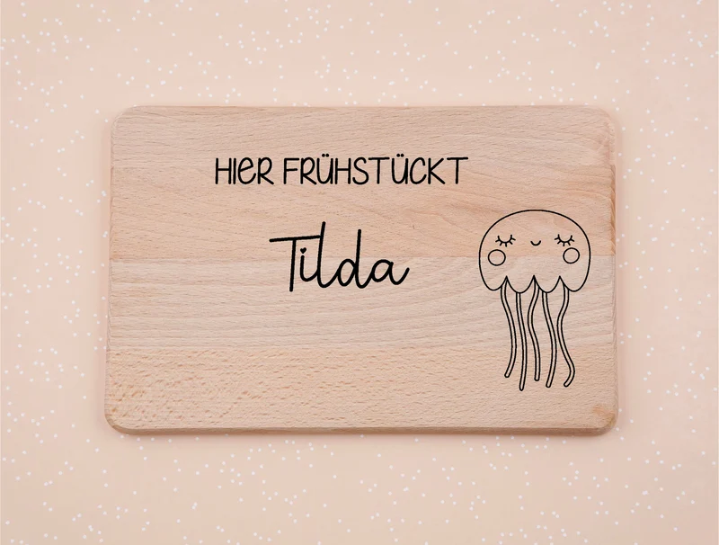 Frühstücksbrett personalisiert mit Name und Spruch I Qualle