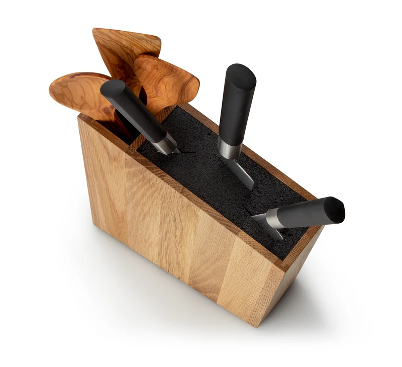 -Continenta- Messerblock mit flexiblem Einsatz und Utensilienbehälter "Eiche" 31x8x26cm