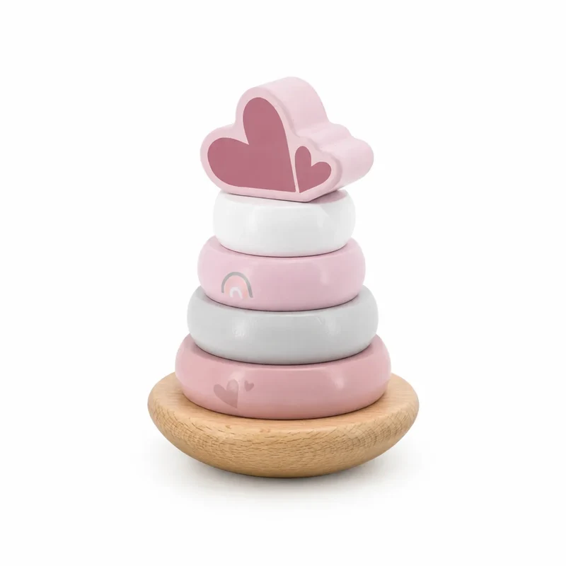 Personalisierter Holz Stapelturm Rosa von Label Label – Geschenk zur Taufe