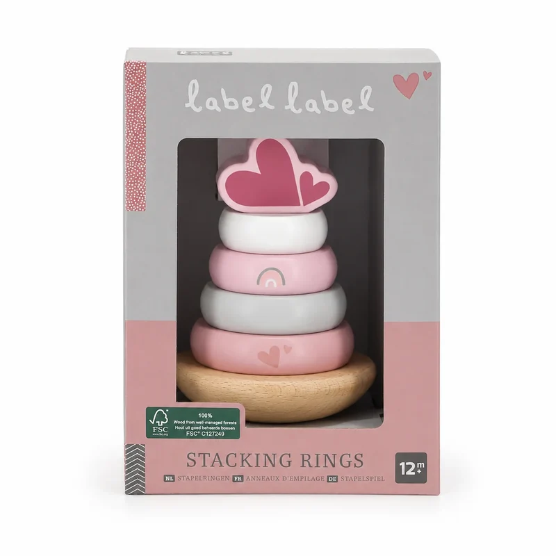 Personalisierter Holz Stapelturm Rosa von Label Label – Geschenk zur Taufe