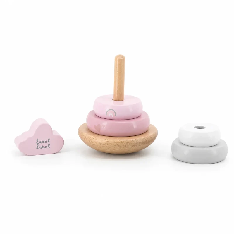 Personalisierter Holz Stapelturm Rosa von Label Label – Geschenk zur Geburt