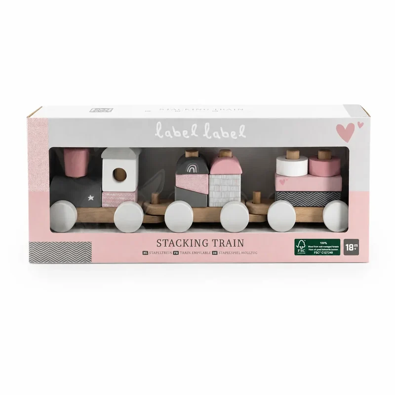 Personalisierter Holzzug zur Taufe mit Name & Taufdatum – Rosa | Label Label