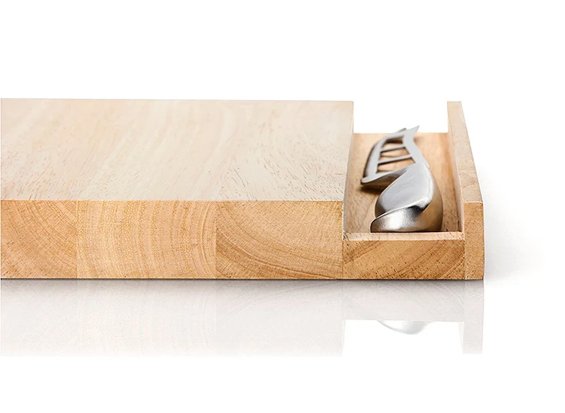 -Continenta- Käsebrett mit Messer "Gummibaumholz" 25x25x2,5cm
